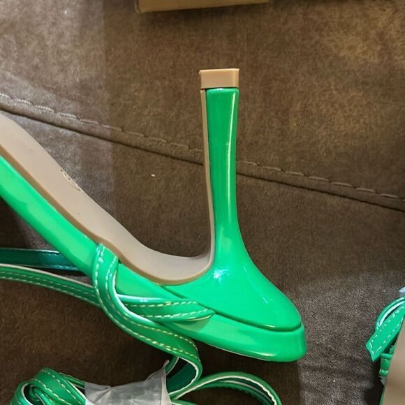 Coutgo Women's Lace Up Square Open Toe Strappy Stiletto Heels. Green. Size 5. NI - Picture 7 of 10